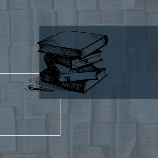 Grafisk illustration med bøger i bunker