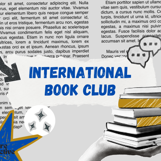 International Book Club written on gray background with text and Culture Collective's logo at the corner